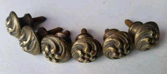 6 x Solid Brass SMALL Floral Embossed Stacking Barrister Bookcase 5/8"dia Knobs drawer Pulls #K14