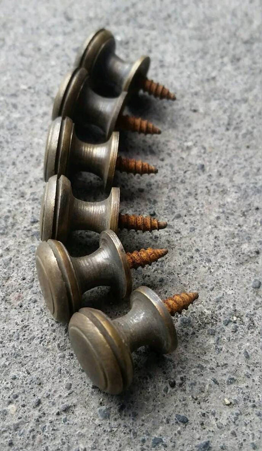 6 x Solid Brass SMALL Stacking Barrister Bookcase 1/2"dia Knobs drawer Pulls.Unlaquered.#K18