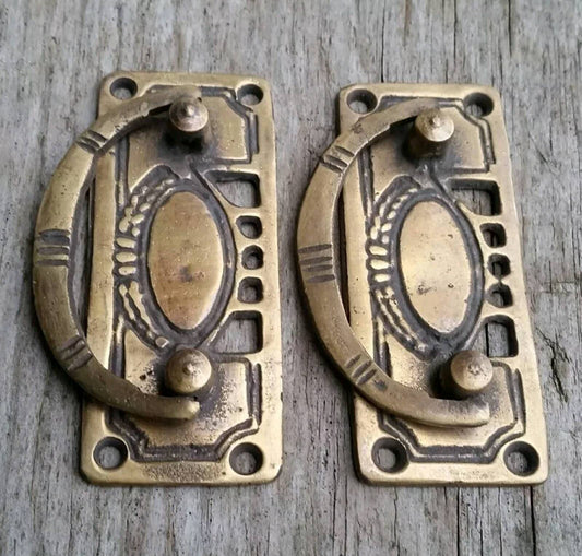 2 x Solid Brass Arts and Crafts style drawer pull handles hardware #H33