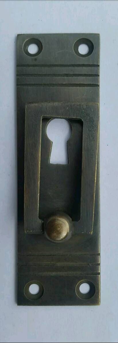 4 x Arts and Crafts Mission Hardware, Brass Handle ,Pulls in Antique Style ,with Escutcheon key hole,door handle,cabinet, 3 7/16" long  #H31