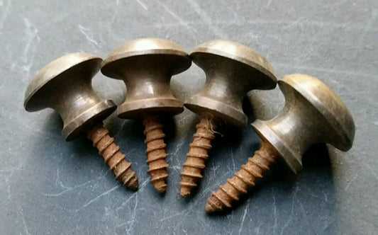 4 x Antique Vintage Style VERY SMALL Barrister Lawyers Bookcase Small Knobs Pulls, Handles 7/16" dia. Solid Antiqued Brass.Unlaquered. #K