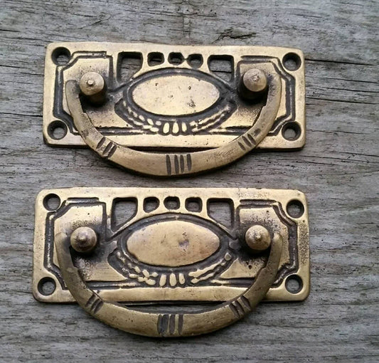 2 x Solid Brass Arts and Crafts style drawer pull handles hardware #H33