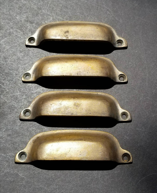 4 x Antique Style Brass Apothecary Cup Drawer Cabinet Bin Pulls Handles 3-3/8" centers .Unlaquered. #A19