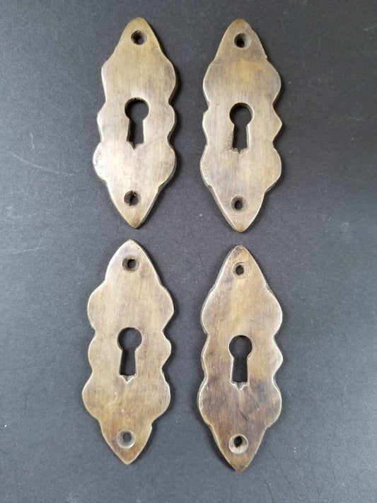 4 x vintage antique Brass Escutcheons,Key Hole Covers,Doors,Locks,Skeleton keys,Solid Brass, 2 3/4" tall x 1" wide, jewelry component #E3