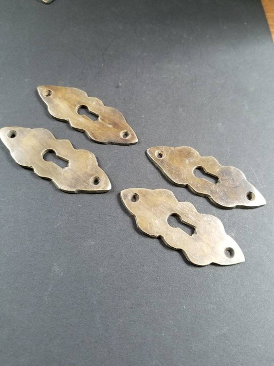 4 x vintage antique Brass Escutcheons,Key Hole Covers,Doors,Locks,Skeleton keys,Solid Brass, 2 3/4" tall x 1" wide, jewelry component #E3