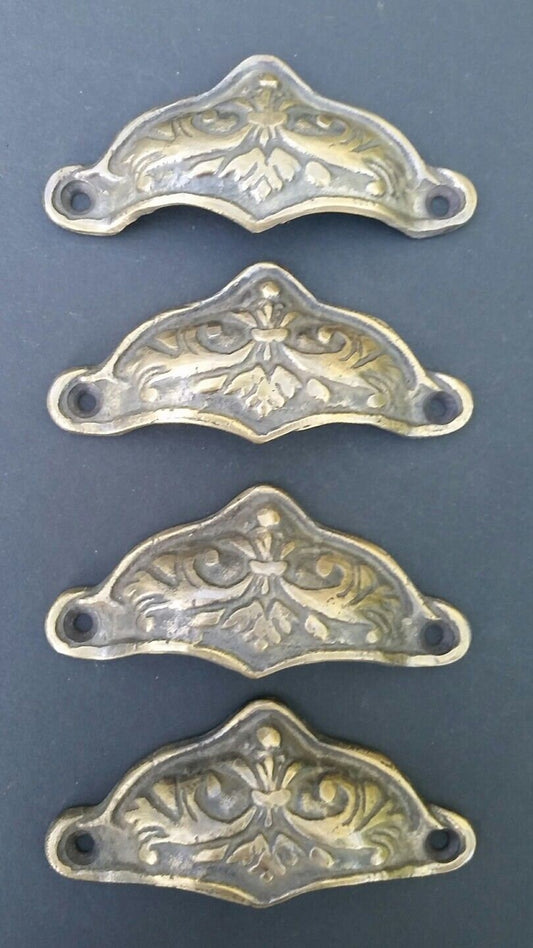 4 x Brass Antique Style Victorian Swag Apothecary Cabinet Drawer Handles Pull with 3"cntrs.Unlaquered. #A10