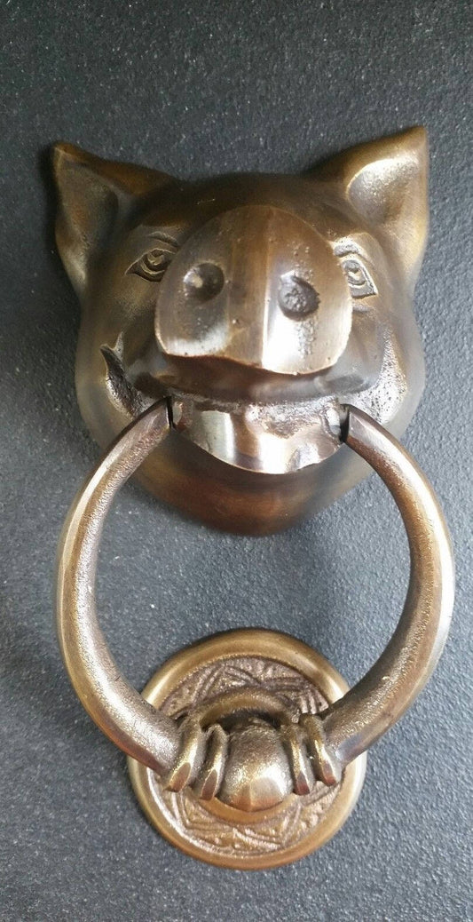 Unique Solid Brass Pig Head Door Knocker 6" #D4