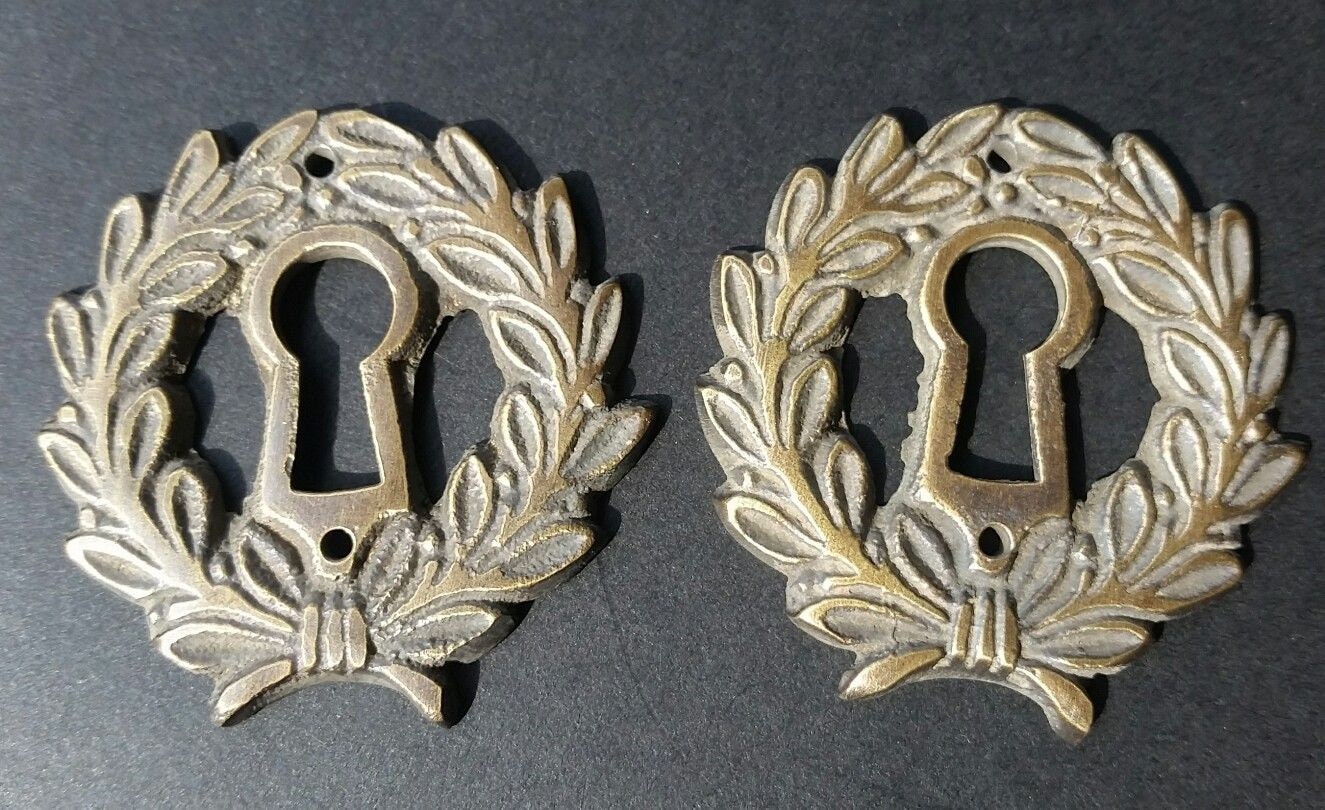 2 Vintage Antique Style ,French ,Eschutcheons Key Hole Cover,Doors Locks,Brass Hinges,Handles,Skeleton Keys, 2 1/4" jewelry part #E10