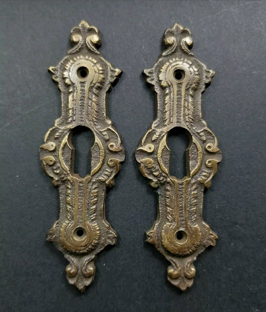 2 x Antique ,Brass, Keyhole cover,French Escutcheons, Hardware,Doors and locks, Ornate  Keyhole,skeleton keys, 3 1/4".Unlaquered. #E20