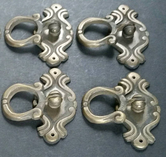 4 Ornate Drop Ring Drawer Pulls Handles Cabinet Hardware in Solid Brass 2 1/4" wide #H16