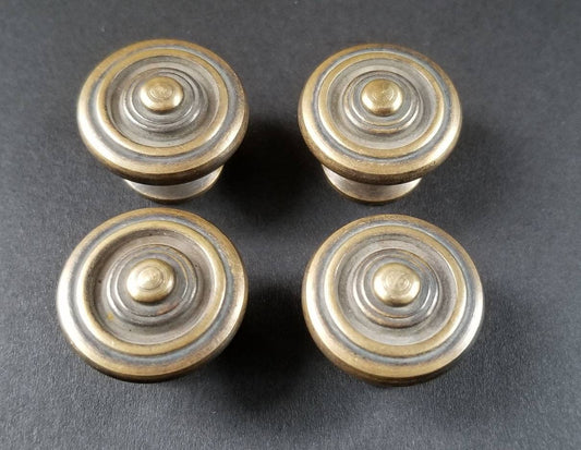 4 x Ant. Vtg. Style Brass Simple Modern Round Knobs Handles Pulls 1-1/8"dia.Unlaquered. #K6