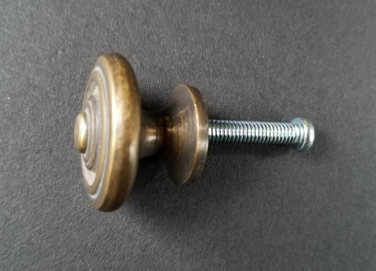 2 x Ant. Vtg. Style Brass Simple Modern Round Knobs Handles Pulls 1-1/8"dia.Unlaquered. #K6
