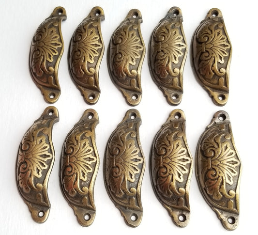 24 x Antique Style Solid Brass Ornate Cabinet Apothecary Drawer Bin Pull Cup Handles 4-1/8"wide (3-1/2" centers) #A1