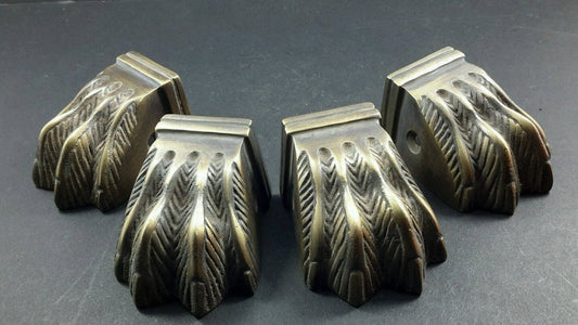 4 x Antique Style Solid Brass Duncan Phyfe Table Legs Lion Feet FOOT CAPS ARCHITECTURAL, handmade #X8 Please Measure sizing in description.
