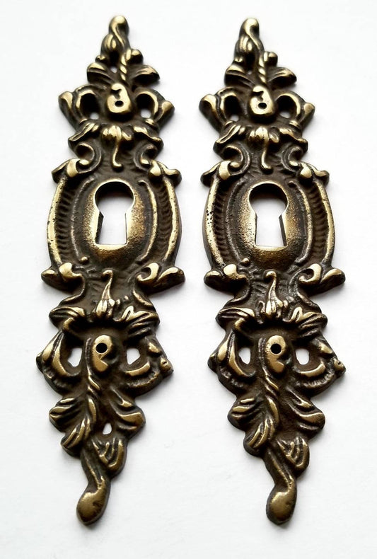 2 x Vintage Antique Style, Ornate French ,Eschutcheons, Key Hole Covers,Doors Locks,Skeleton Keys,Padlock Locks Keys, 4 3/4" #E11