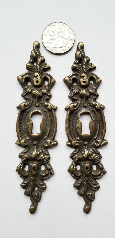 2 x Vintage Antique Style, Ornate French ,Eschutcheons, Key Hole Covers,Doors Locks,Skeleton Keys,Padlock Locks Keys, 4 3/4" #E11