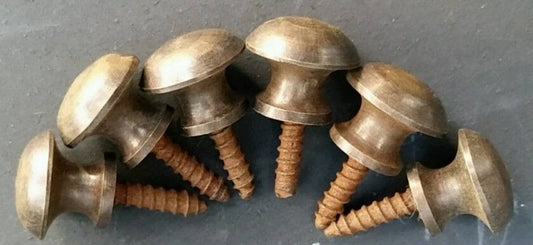 6 x Antique Vintage Style VERY SMALL Jewelry box, Barrister style Small Knobs Pulls, Handles 7/16" dia. Unlaquered Solid Brass #K