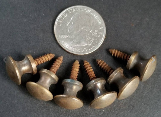 6 x Antique Vintage Style VERY SMALL Jewelry box, Barrister style Small Knobs Pulls, Handles 7/16" dia. Unlaquered Solid Brass #K