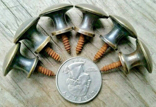 5 x Antique Vintage Style Barrister Bookcase Knobs 3/4" dia. Solid Tarnished Brass.Unlaquered. globe wenicke Hale Macey Lawyer's bookcase#K1