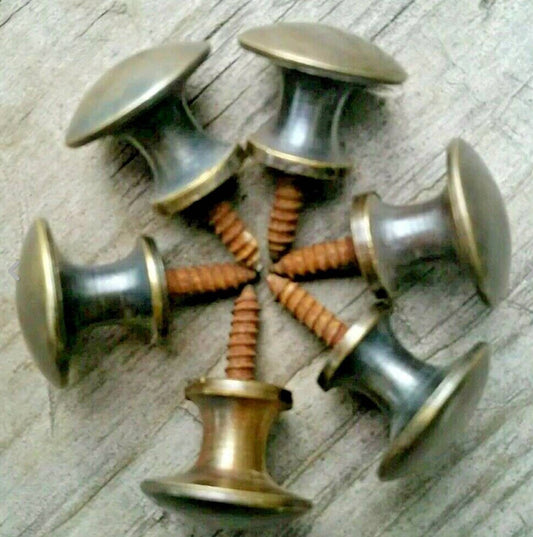 6 x SMALL Antique Vintage Style Barrister Bookcase Knobs 3/4" dia. Solid Tarnished Brass #K1