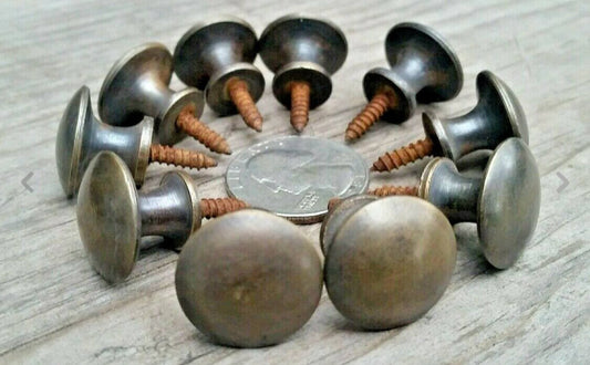 10x SMALL Antique Vintage Style Barrister Bookcase Knobs 3/4"dia. Solid Tarnished Brass.Globe Wernicke Macey.Lawyers Bookcase Unlaquered.#K1