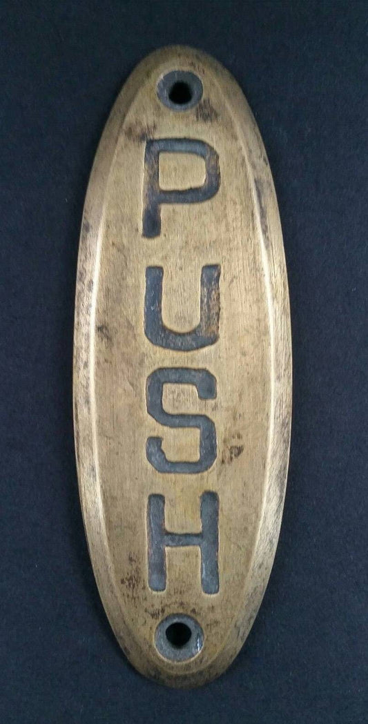 PUSH Door or Bell sign Antique style Art Deco Solid Brass 4" #F6