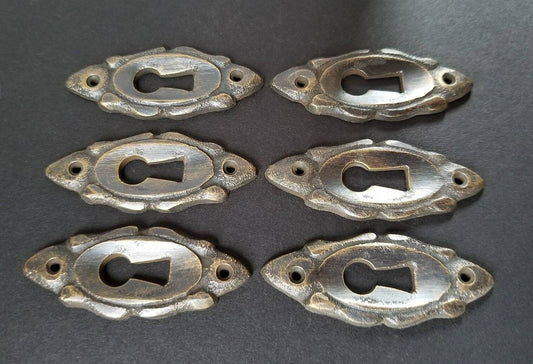 6 Ornate Vertical Small Solid Brass Eschutcheon Keyhole Covers size 2" tall jewelry component #E4