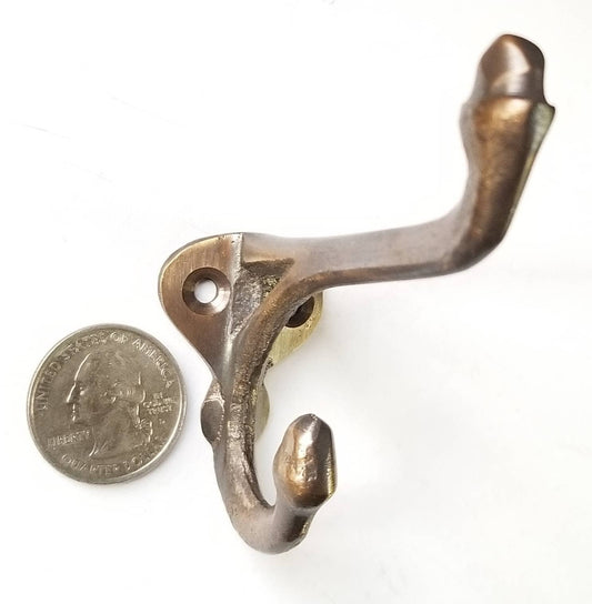 4 x Antique Vintage Style solid Brass Double Hat Hooks Coat Hooks School House Hooks with Acorn Tips .Unlaquered.#C12