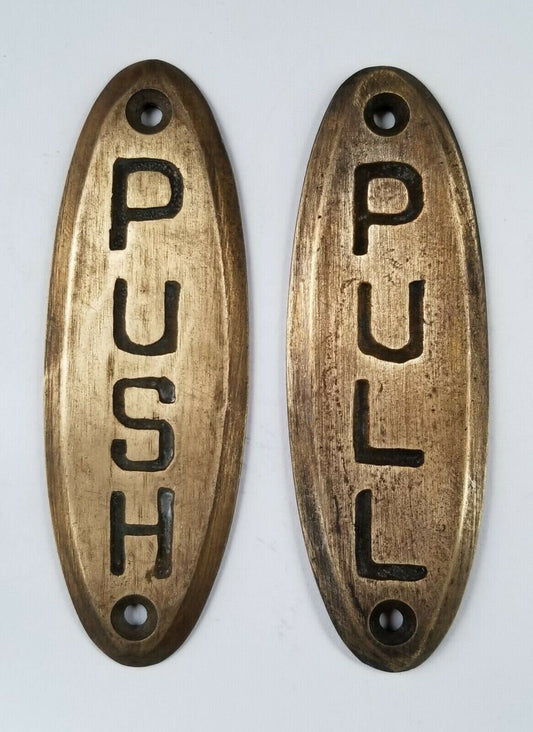 PUSH sign and PULL sign Door, Gate,Antique Style Solid Brass Door Gate signs, Art Deco, Solid Brass 4" long.Unlaquered. #F10