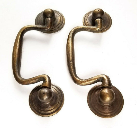 2 x Antique Style Brass Swan Neck Bail Pull Drawer Cabinet Handles 2-3/4"cntr.Unlaquered. #H43