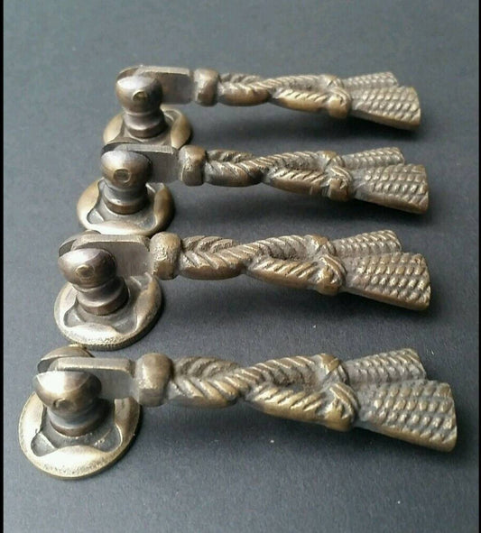 4 x decorative Classic Rope and Tassle Pendant Drop Handles with back plates in unlaquered Solid Brass 2-3/4" long #H5