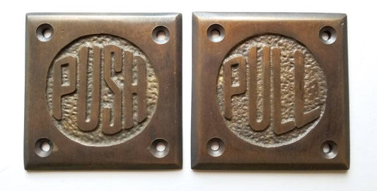 Set of PULL and PUSH signs Unique Antique Style Art Deco solid brass 2-1/2".Unlaquered. #F11