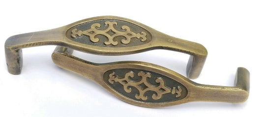 2 x Retro 1970's style drawer pulls in Solid Brass 3-3/4"wide #P22