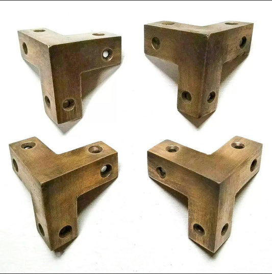 4 x Rare Square Antique Style Industrial Solid Brass Box Chest Corner Bracket, Brace Embellishment .woodworking project. #X3