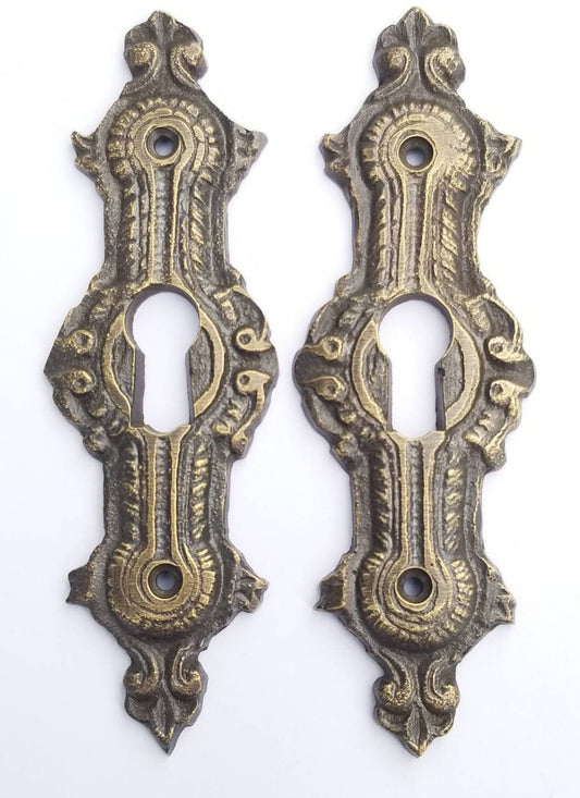 2 x Antique ,Brass, Keyhole cover,French Escutcheons, Hardware,Doors and locks, Ornate Keyhole,skeleton keys, 3 1/4".Unlaquered. #E20