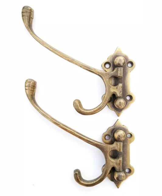 4 Old Style Solid Brass Double Wall Mount 180 degree Swivel Coat Hat Towel Hooks.Unlaquered. #C24