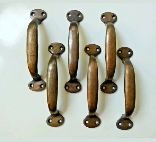 6 x Solid Brass Ant. Style Large Strong File Cabinet Handle, Trunk Handle, Gate, Kitchen Drawer Pull, WC Drawer 5- 1/2"w, 4-3/4"centers. #P1