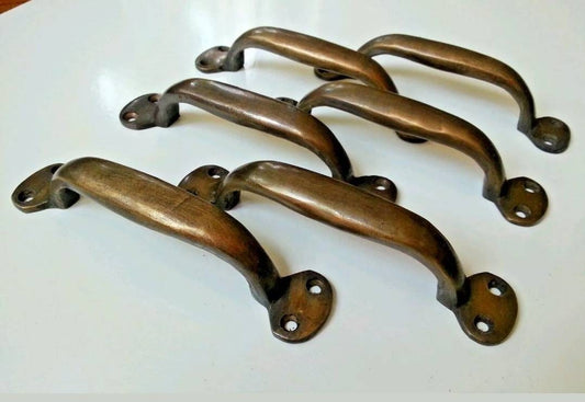 6 x Solid Brass Ant. Style Large Strong File Cabinet Handle, Trunk Handle, Gate, Kitchen Drawer Pull, WC Drawer 5- 1/2"w, 4-3/4"centers. #P1