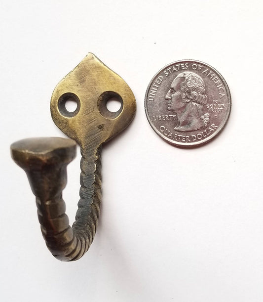 Antique Vintage Style Single Twisted Rope Brass Coat Hat Towel holder Hook,bathroom hook, clothes coat peg. Coat hook 2-1/4" long, #C6