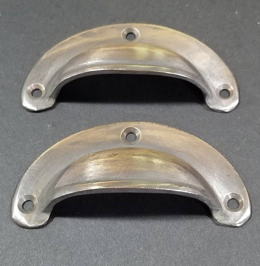 2 small Antique Bin Cup Pull Drawer Cabinet Handle Solid Brass 2-5/16" centers #A14