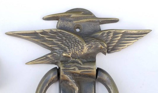 Solid Tarnished Brass Spreadwing Eagle Doorknocker Traditional, Nature Inspired, 5-5/8" long #D1