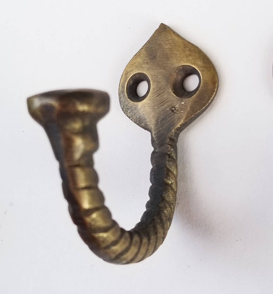 Antique Vintage Style Single Twisted Rope Brass Coat Hat Towel holder Hook,bathroom hook, clothes coat peg. Coat hook 2-1/4" long, #C6