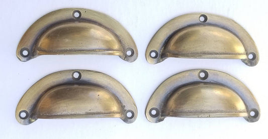 4 small Antique Style Bin Cup Pull Drawer Cabinet Handle Solid Brass 2-1/2"cntr. #A11
