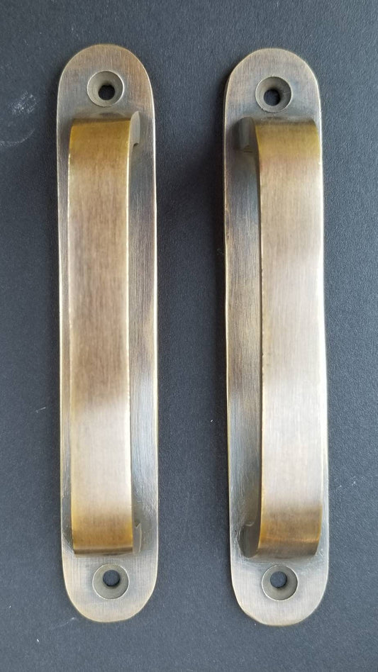 2 Antique Style Brass Trunk Handles strong, Cabinet, Tool Chest, Drawer Handles, Pulls Box Handles 4" centers (4-3/4" wide).Unlaquered. #P14