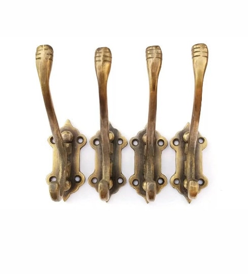 Antique Style Solid Brass Double Wall Mount 180 degree Swivel Coat Hat Towel Hook.Bathroom Kitchen Towel. Folding Hooks. Un-laquered. #C24