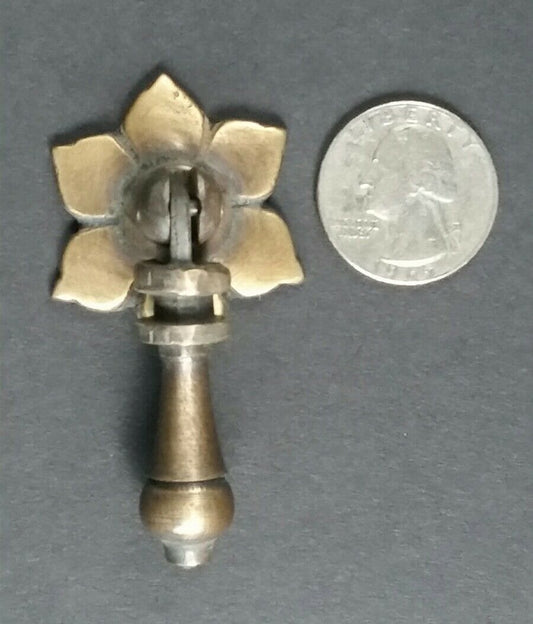 Antique Solid Brass Tear Drop Pendant Handle Pull Knob w. screws 2 1/2" long with 1 3/8" dia. Floral Backplate #H4