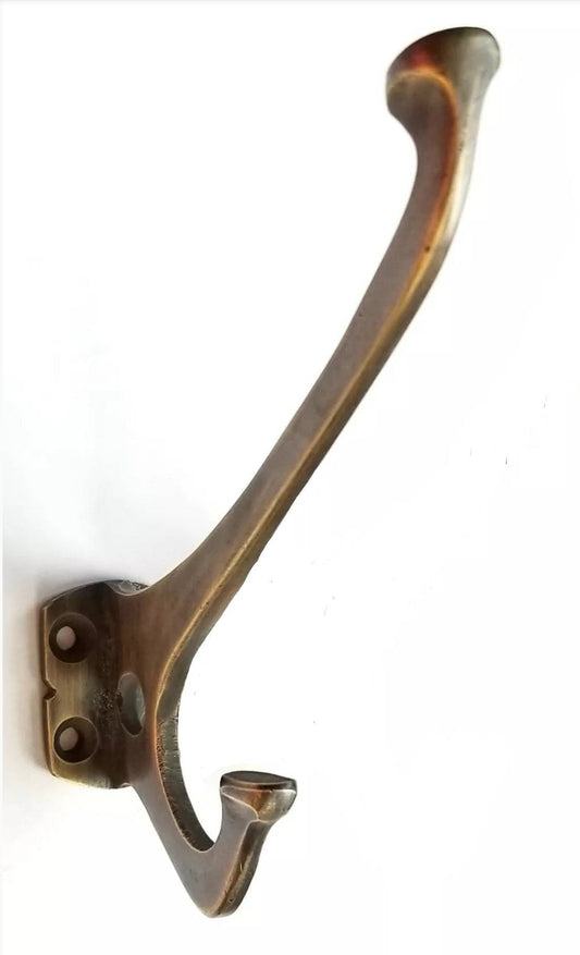 1 x Strong Arts and Crafts, Mission, Frank Lloyd Wright antique style coat hat towel double hooks Brass door hooks, Clotheshooks 4" #C7