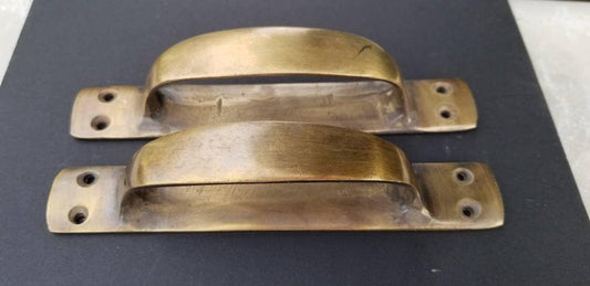 2 x Antique Style Solid Brass Large Gate Cabinet Trunk Chest Handles,Grab handles, Drawer Pulls 6-3/8"w #P18.Kitchen,barndoors.gates.