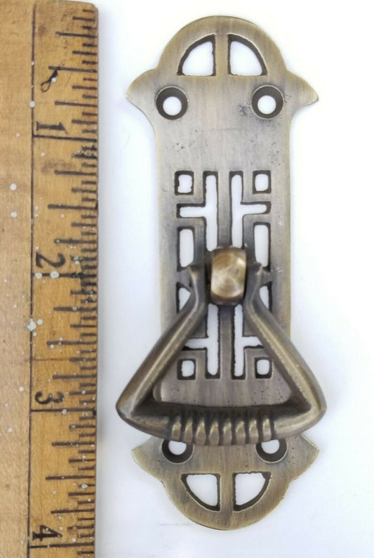 Vertical Handle w. Ring Pull Chinese Chippendale Design Arts and Crafts 3-7/8" long #Q5