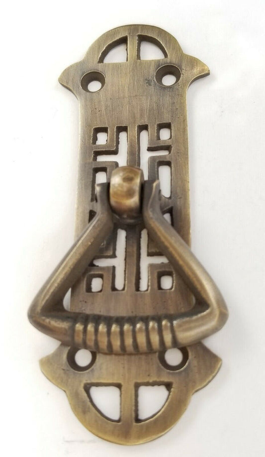 Vertical Handle w. Ring Pull Chinese Chippendale Design Arts and Crafts 3-7/8" long #Q5